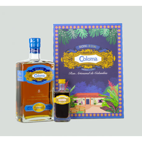 Coloma Rhum Vieux 8 ans coffret + 1 mignonnette 5 cl de liqueur de café Coloma 40° 70 cl Colombie