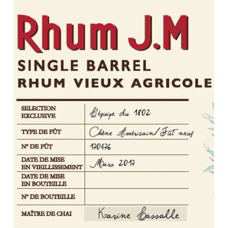 JM Rhum Vieux Sélection Bar 1802 Single Barrel 57,55° Martinique