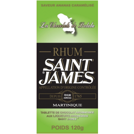 Les Chocolats de Balata Tablette Saint James Chocolat noir 72% Ganache Rhum Ananas caramélisé 120g