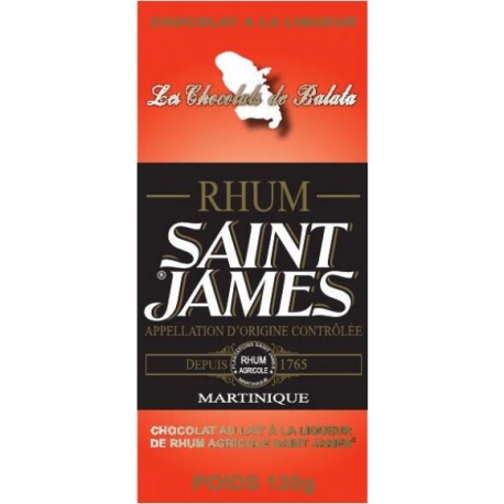 Les Chocolats de Balata Tablette Saint James Chocolat lait 35% Ganache Rhum 120g