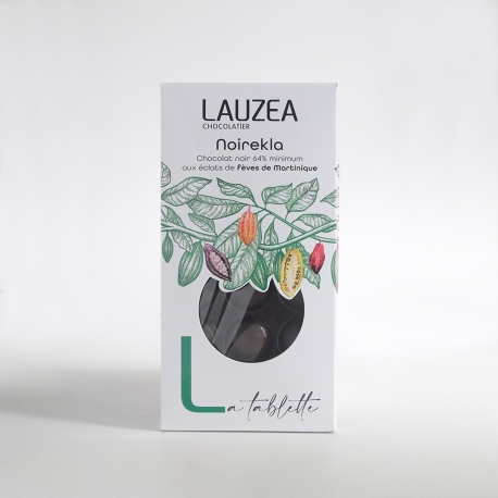 Lauzéa Tablette Chocolat Noir Bio Noirekla aux éclats de fèves de Martinique 64% 90g